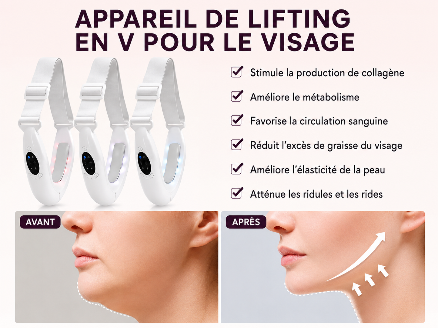 Appareil de Soin Visage LED & Vibrations